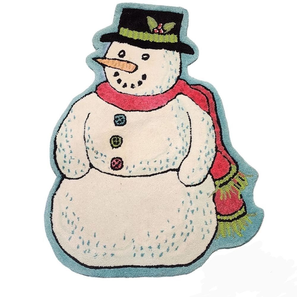 Vintage Christmas Holiday Snowman with Scarf Rug 32.5" Long x‎ 34" Wide